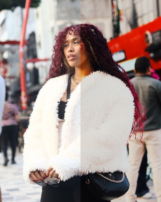 Retrato antes e depois do preset 16 Warm Editorial