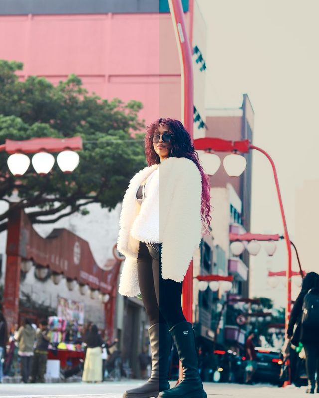 Ensaio antes e depois do preset 20 Teal Cinema